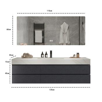 Preview: Muxing Keramik Waschbecken mit Schrank und LED-Beleuchtung, Anti-Beschlag-Funktion – Modernes 4-teiliges Badezimmer-Spiegel-Set