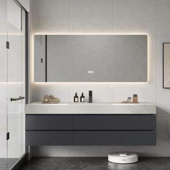 Muxing Keramik Waschbecken mit Schrank und LED-Beleuchtung, Anti-Beschlag-Funktion – Modernes 4-teiliges Badezimmer-Spiegel-Set