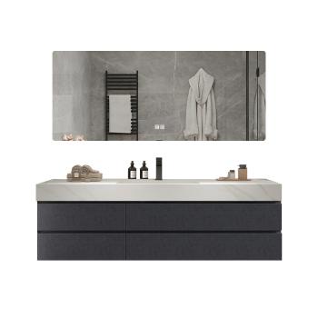 Muxing Keramik Waschbecken mit Schrank und LED-Beleuchtung, Anti-Beschlag-Funktion – Modernes 4-teiliges Badezimmer-Spiegel-Set