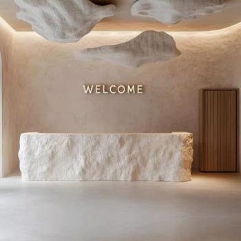 Muxing Empfangstheke Rezeptionstresen in Steinoptik GFK Designer Kassentheke Servicetheke Hotel Empfangstresen individuell geformt【jdtz1】