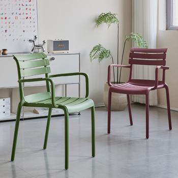 Muxing  4er-Set,Stapelbarer Esszimmerstuhl, Haushaltsstuhl, Stuhl mit Armlehnen, Gartenstuhl, Relaxstuhl,  52×44×85 cm  /SUL52HW/