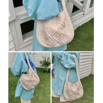 Muxing Strick-Umhängetasche Damen, Waschbare Handtasche mit Großem Fassungsvermögen, Vielseitige Schultertasche 33*1*30cm /ZZSX331B/