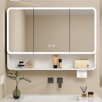 Preview: Muxing Badezimmer-Spiegelschrank mit LED-Beleuchtung, Anti-Beschlag, Wandmontage, großer Stauraum, modernes Design【jg】