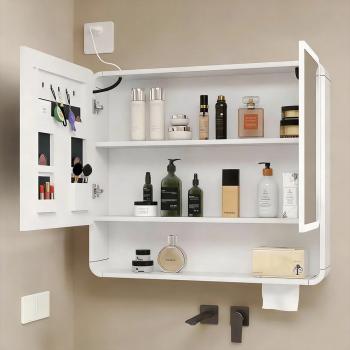 Preview: Muxing Badezimmer-Spiegelschrank mit LED-Beleuchtung, Anti-Beschlag, Wandmontage, großer Stauraum, modernes Design【jg】