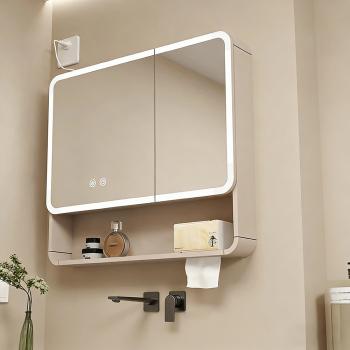 Muxing Badezimmer-Spiegelschrank mit LED-Beleuchtung, Anti-Beschlag, Wandmontage, großer Stauraum, modernes Design【jg】