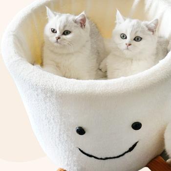 Preview: Muxing Warmhaltendes Haustierbett für Katzen und Hunde, Bequeme Katzenhöhle, Pet Nest, Weiches Katzenbett, Haustierbett, Cozy Pet Bed Weiß 35*30cm【MWW78】