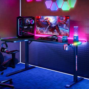 MuXing Eckschreibtisch Gaming Tisch L-Form RGB LED Computertisch PC Tisch Gamer Desk Büro Home Office modern stabil Schwarz