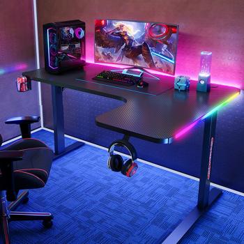 MuXing Eckschreibtisch Gaming Tisch L-Form RGB LED Computertisch PC Tisch Gamer Desk Büro Home Office modern stabil Schwarz