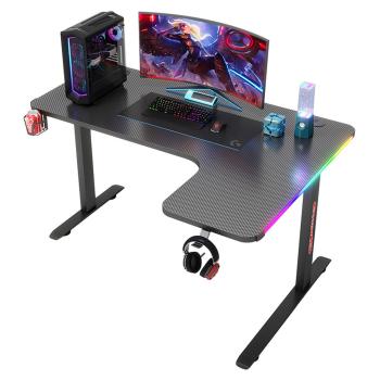 MuXing Eckschreibtisch Gaming Tisch L-Form RGB LED Computertisch PC Tisch Gamer Desk Büro Home Office modern stabil Schwarz