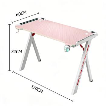 MuXing RGB Gaming Schreibtisch, Computertisch, E-Sport Tisch, PC Schreibtisch für Zuhause, Jugendzimmer und Internetcafé Pink 120*60*74cm【D2113-120F】