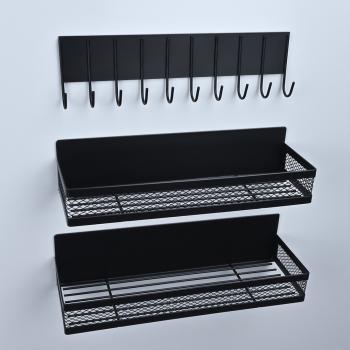 Preview: MuXing Magnetisches Küchenregal für Kühlschrank, Gewürzregal ohne Bohren, Seitenregal für Küche, Aufbewahrungsregal für Gewürze Schwarz 30.5*10.5cm【CXPG2697】