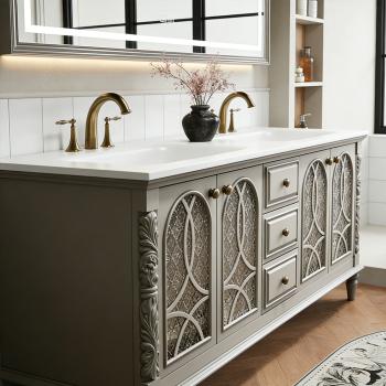 MuXing Badmöbel-Set mit Sinterstein Waschbecken, Badezimmer Set, Waschtisch mit Unterschrank, Waschtischkombination 130cm