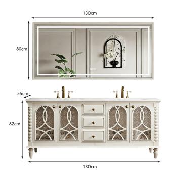 Preview: MuXing Badmöbel-Set mit Sinterstein Waschbecken, Badezimmer Set, Waschtisch mit Unterschrank, Waschtischkombination 130cm