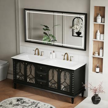 MuXing Badmöbel-Set mit Sinterstein Waschbecken, Badezimmer Set, Waschtisch mit Unterschrank, Waschtischkombination 130cm