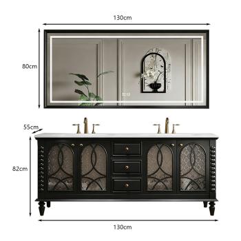 MuXing Badmöbel-Set mit Sinterstein Waschbecken, Badezimmer Set, Waschtisch mit Unterschrank, Waschtischkombination 130cm