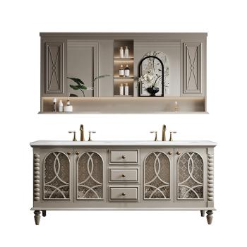 MuXing Badmöbel-Set mit Sinterstein Waschbecken, Badezimmer Set, Waschtisch mit Unterschrank, Waschtischkombination 130cm