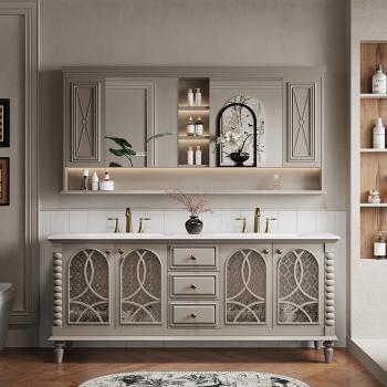 MuXing Badmöbel-Set mit Sinterstein Waschbecken, Badezimmer Set, Waschtisch mit Unterschrank, Waschtischkombination 130cm