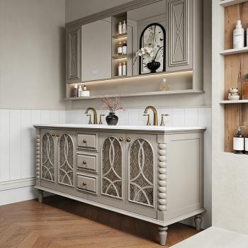 MuXing Badmöbel-Set mit Sinterstein Waschbecken, Badezimmer Set, Waschtisch mit Unterschrank, Waschtischkombination 130cm