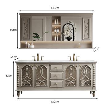 MuXing Badmöbel-Set mit Sinterstein Waschbecken, Badezimmer Set, Waschtisch mit Unterschrank, Waschtischkombination 130cm