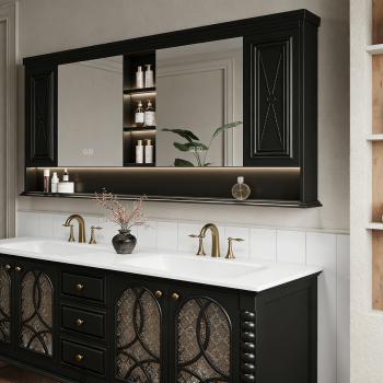 MuXing Badmöbel-Set mit Sinterstein Waschbecken, Badezimmer Set, Waschtisch mit Unterschrank, Waschtischkombination 130cm