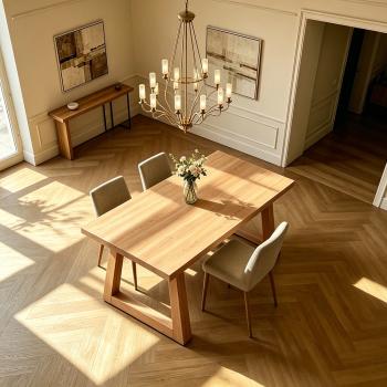 Preview: Muxing Massivholz Esstisch aus Kiefernholz, Esszimmertisch, stabiler Küchentisch für Esszimmer, Wohnzimmer, Restaurant und Café Hellbraun