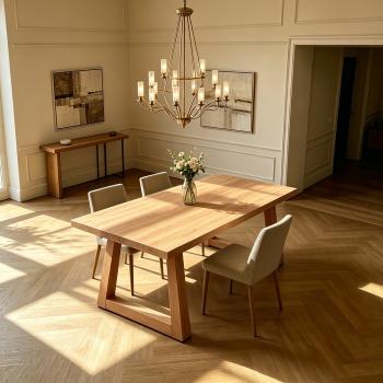 Preview: Muxing Massivholz Esstisch aus Kiefernholz, Esszimmertisch, stabiler Küchentisch für Esszimmer, Wohnzimmer, Restaurant und Café Hellbraun