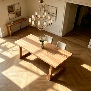 Preview: Muxing Massivholz Esstisch aus Kiefernholz, Esszimmertisch, stabiler Küchentisch für Esszimmer, Wohnzimmer, Restaurant und Café Hellbraun