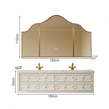 MuXing Sinterstein Waschbecken Set, Badezimmer Waschtisch Set, Spiegelschrank, Modernes Badmöbel Set, mit Armaturenloch 130*55cm