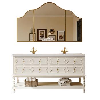 Preview: MuXing Sinterstein Waschbecken Set, Badezimmer Waschtisch Set, Spiegelschrank, Modernes Badmöbel Set, mit Armaturenloch 130*55cm