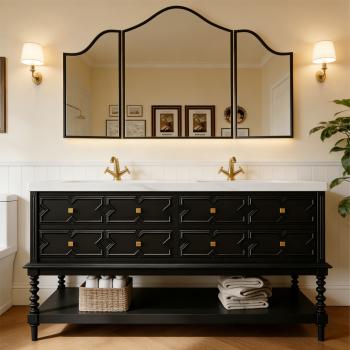 MuXing Sinterstein Waschbecken Set, Badezimmer Waschtisch Set, Spiegelschrank, Modernes Badmöbel Set, mit Armaturenloch 130*55cm