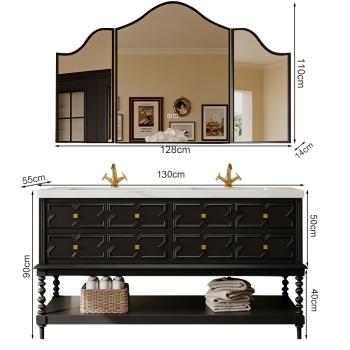 MuXing Sinterstein Waschbecken Set, Badezimmer Waschtisch Set, Spiegelschrank, Modernes Badmöbel Set, mit Armaturenloch 130*55cm