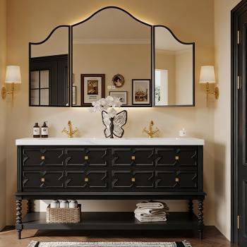 MuXing Sinterstein Waschbecken Set, Badezimmer Waschtisch Set, Spiegelschrank, Modernes Badmöbel Set, mit Armaturenloch 130*55cm