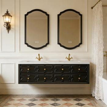 MuXing Sinterstein Waschbecken Set, Badezimmer Waschtisch Set, Modernes Badmöbel Set, mit Armaturenloch 130*55cm