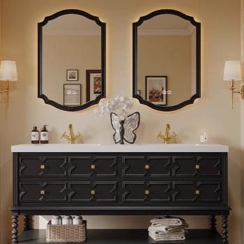 MuXing Sinterstein Waschbecken Set, Badezimmer Waschtisch Set, Modernes Badmöbel Set, mit Armaturenloch 130*55cm