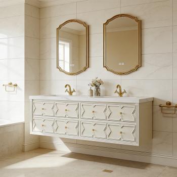 MuXing Sinterstein Waschbecken Set, Badezimmer Waschtisch Set, Modernes Badmöbel Set, mit Armaturenloch 130*55cm