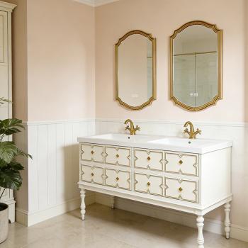 MuXing Sinterstein Waschbecken Set, Badezimmer Waschtisch Set, Modernes Badmöbel Set, mit Armaturenloch 130*55cm