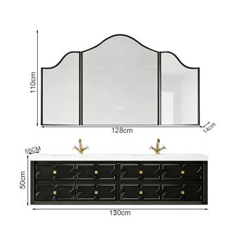 MuXing Sinterstein Waschbecken Set, Badezimmer Waschtisch Set, Spiegelschrank, Modernes Badmöbel Set, mit Armaturenloch 130*55cm