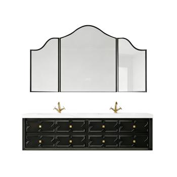 MuXing Sinterstein Waschbecken Set, Badezimmer Waschtisch Set, Spiegelschrank, Modernes Badmöbel Set, mit Armaturenloch 130*55cm