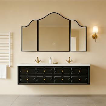 MuXing Sinterstein Waschbecken Set, Badezimmer Waschtisch Set, Spiegelschrank, Modernes Badmöbel Set, mit Armaturenloch 130*55cm