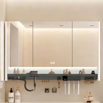 Preview: MuXing LED Badspiegel Schrank mit Anti-Beschlag, 3 Türen, Wandspiegel, Moderne Badezimmerbeleuchtung, Spiegel, Spiegelschrank L100xB15xH75cm【JG749】