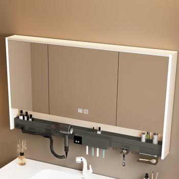 MuXing LED Badspiegel Schrank mit Anti-Beschlag, 3 Türen, Wandspiegel, Moderne Badezimmerbeleuchtung, Spiegel, Spiegelschrank L100xB15xH75cm【JG749】