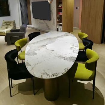 360Home ovaler Tisch Esstisch Platte aus Keramik Edelstahl Tischbeine