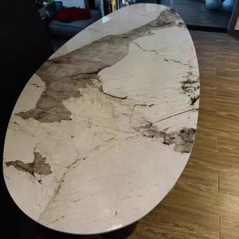 360Home ovaler Tisch Esstisch Platte aus Keramik Edelstahl Tischbeine