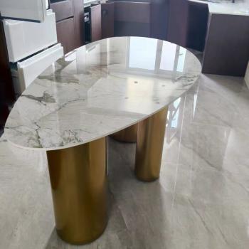 360Home ovaler Tisch Esstisch Platte aus Keramik Edelstahl Tischbeine