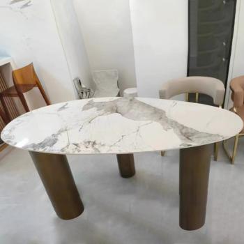 360Home ovaler Tisch Esstisch Platte aus Keramik Edelstahl Tischbeine