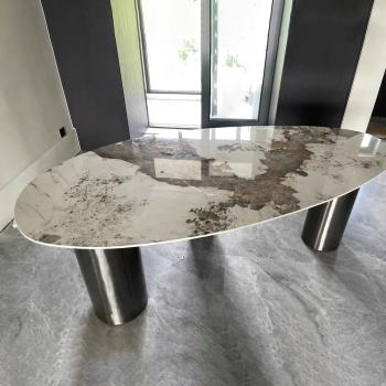 360Home ovaler Tisch Esstisch Platte aus Keramik Edelstahl Tischbeine