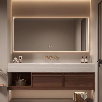 Preview: MuXing Waschbecken Waschtisch-Set mit LED-Spiegel und Schränk, Spüle ohne Armaturloch【RW016】