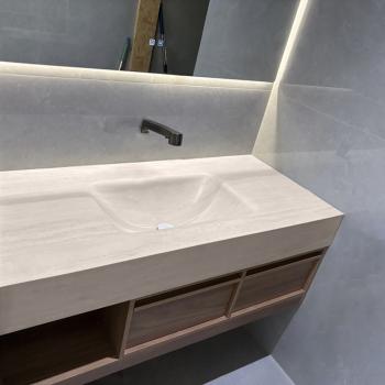 MuXing Waschbecken Waschtisch-Set mit LED-Spiegel und Schränk, Spüle ohne Armaturloch【RW016】