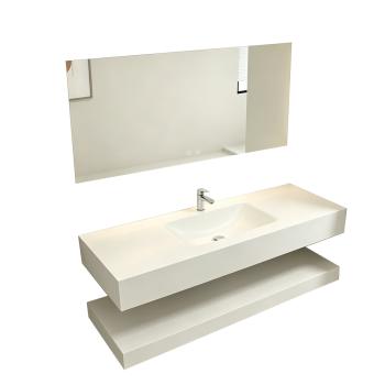 Muxing Waschbecken mit LED-Spiegel Waschbecken aus Sinterstein mit Ablageplatte Beige 【RWCB303】