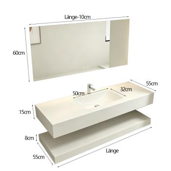 Preview: Muxing Waschbecken mit LED-Spiegel Waschbecken aus Sinterstein mit Ablageplatte Beige 【RWCB303】
